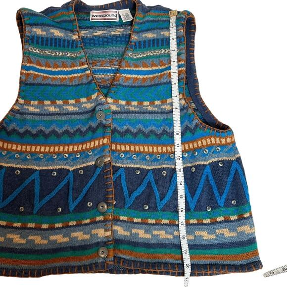 Vintage Westbound Blue Women Knit Sweater Vest Size XL Southwestern Country 90's - Picture 7 of 11